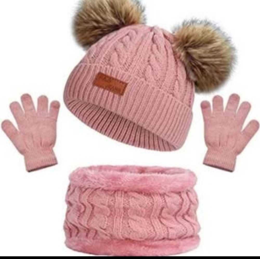 New Toddler Knit Hat, Scarf, and Gloves Hat Set with Pom($15Each set)